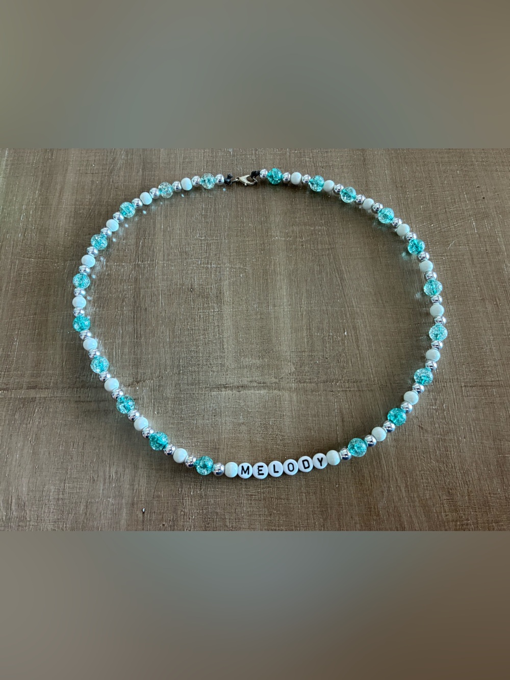 Personalized "Melody" Aqua Beaded Name Necklace
